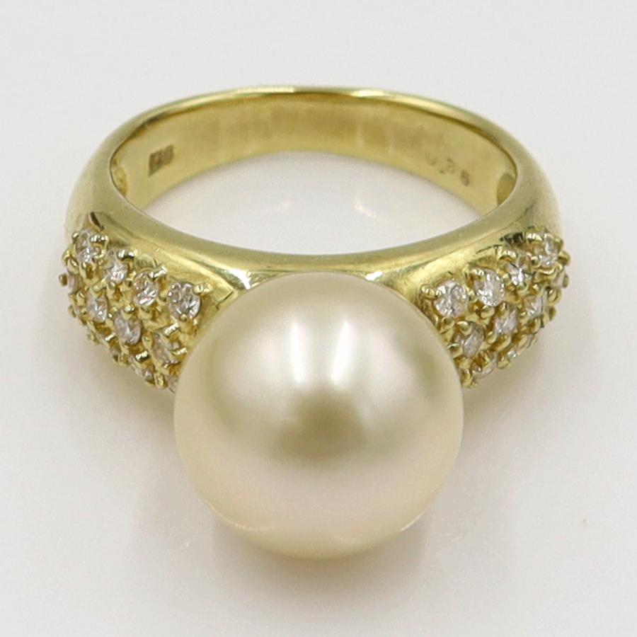 K18パールダイヤモンドリング　P11mm　D0.36ct　リングサイズ11号　重量8.65ｇ(石の重量含む)（中古）