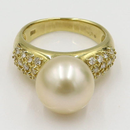 K18パールダイヤモンドリング　P11mm　D0.36ct　リングサイズ11号　重量8.65ｇ(石の重量含む)（中古）