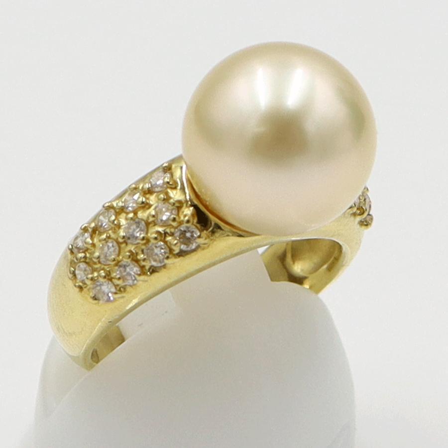 K18パールダイヤモンドリング　P11mm　D0.36ct　リングサイズ11号　重量8.65ｇ(石の重量含む)（中古）