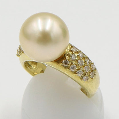 K18パールダイヤモンドリング　P11mm　D0.36ct　リングサイズ11号　重量8.65ｇ(石の重量含む)（中古）