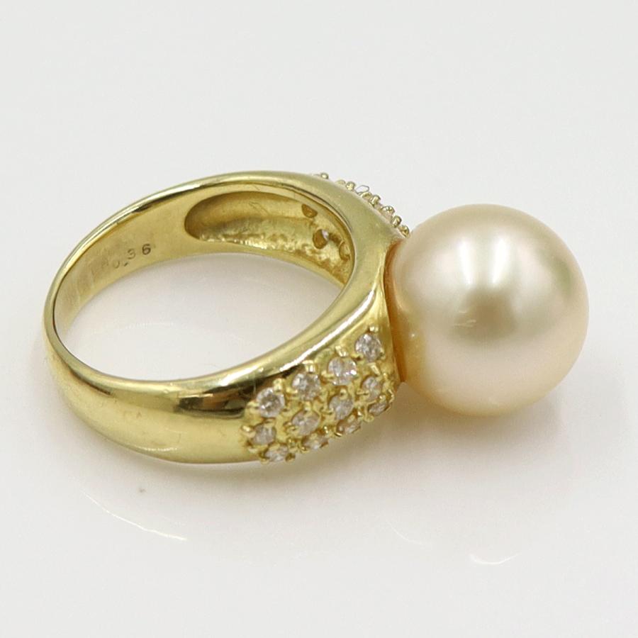 K18パールダイヤモンドリング　P11mm　D0.36ct　リングサイズ11号　重量8.65ｇ(石の重量含む)（中古）