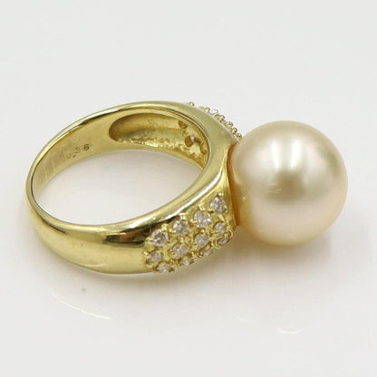 K18パールダイヤモンドリング　P11mm　D0.36ct　リングサイズ11号　重量8.65ｇ(石の重量含む)（中古）