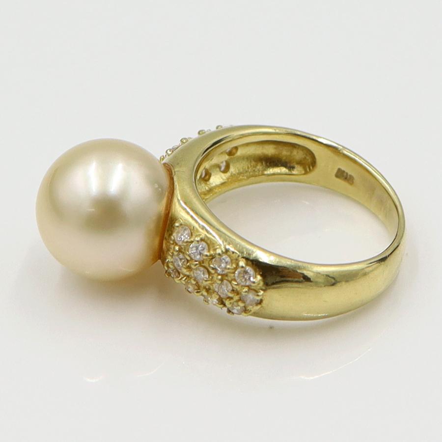 K18パールダイヤモンドリング　P11mm　D0.36ct　リングサイズ11号　重量8.65ｇ(石の重量含む)（中古）
