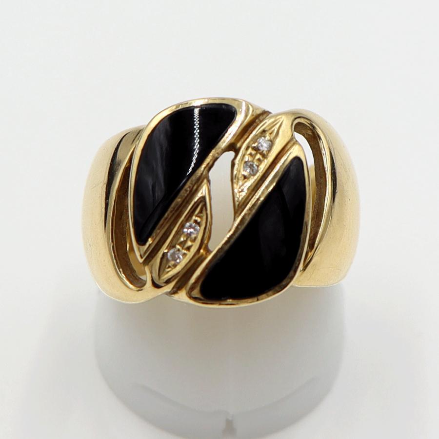 K18オニキスダイヤリング　D0.02ct　リングサイズ13号　重量10.02ｇ(石の重量含む)　レディース(中古)