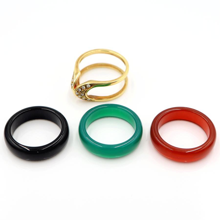 K18メノウダイヤリング　D0.12ct　メノウリング3種(黒・赤・緑)　サイズ13号　重量5.00ｇ(メノウリングを除き・ダイヤの重量含む)　レディース(中古)