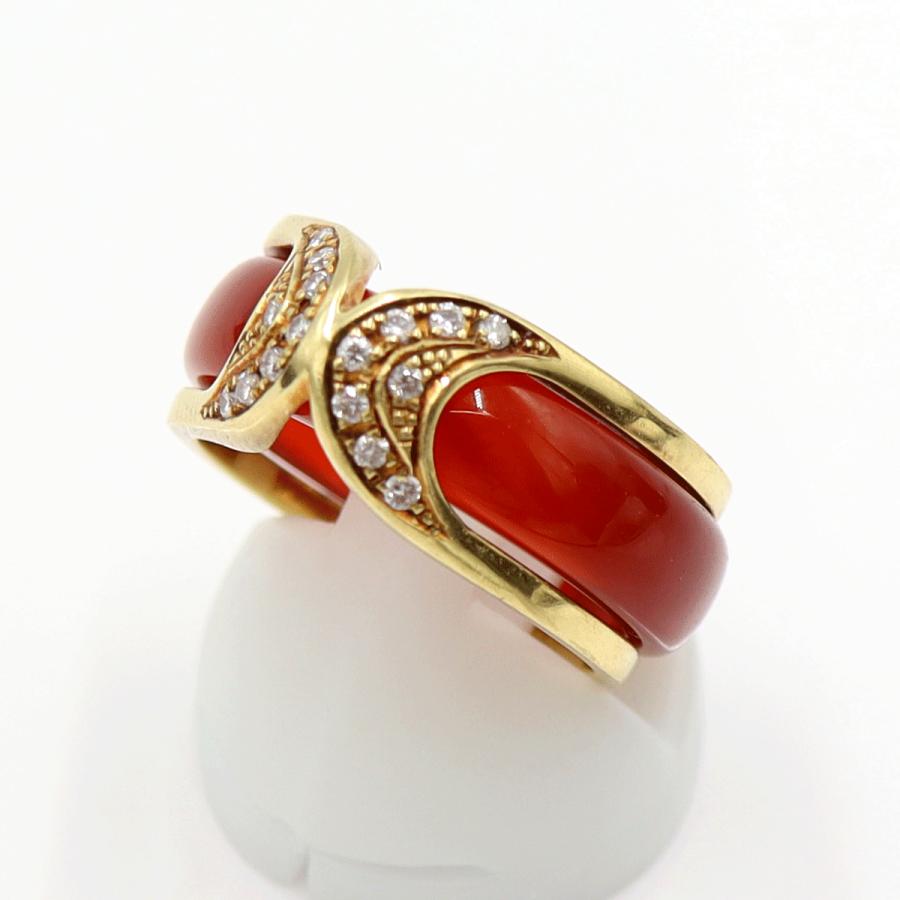 K18メノウダイヤリング　D0.12ct　メノウリング3種(黒・赤・緑)　サイズ13号　重量5.00ｇ(メノウリングを除き・ダイヤの重量含む)　レディース(中古)