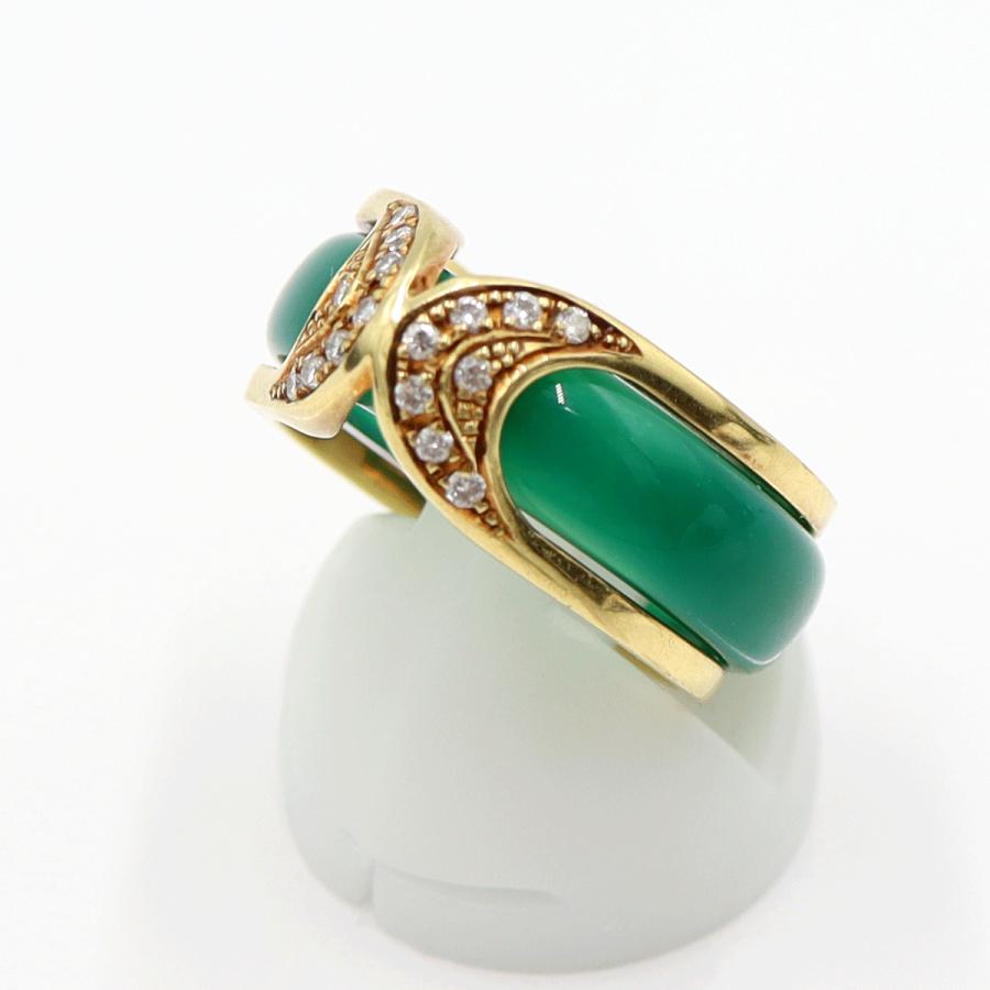 K18メノウダイヤリング　D0.12ct　メノウリング3種(黒・赤・緑)　サイズ13号　重量5.00ｇ(メノウリングを除き・ダイヤの重量含む)　レディース(中古)