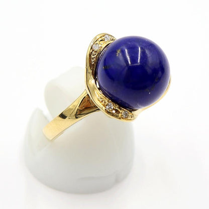 K18ラピスラズリダイヤリング　12mm　D0.04ct　サイズ14号　重量7.70ｇ(石の重量含む)　レディース(中古)