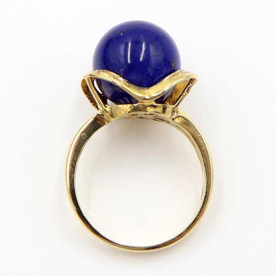 K18ラピスラズリダイヤリング　12mm　D0.04ct　サイズ14号　重量7.70ｇ(石の重量含む)　レディース(中古)