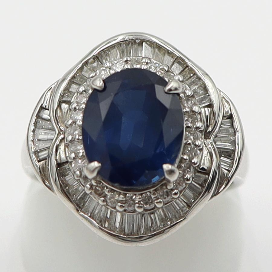 Pt900サファイアリング　S3.98ct　D0.86ct　リングサイズ12号　重量9.94ｇ(石の重量含む)　レディース(中古)