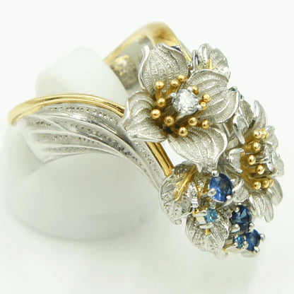 石川暢子(イシカワ ノブコ)Pt900/K18マルチ石リング　「フラワー」D0.27ct　リングサイズ13号　重量22.15ｇ(石の重量含む)　レディース（中古）