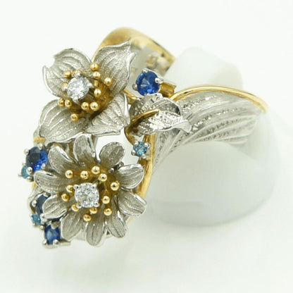 石川暢子(イシカワ ノブコ)Pt900/K18マルチ石リング　「フラワー」D0.27ct　リングサイズ13号　重量22.15ｇ(石の重量含む)　レディース（中古）