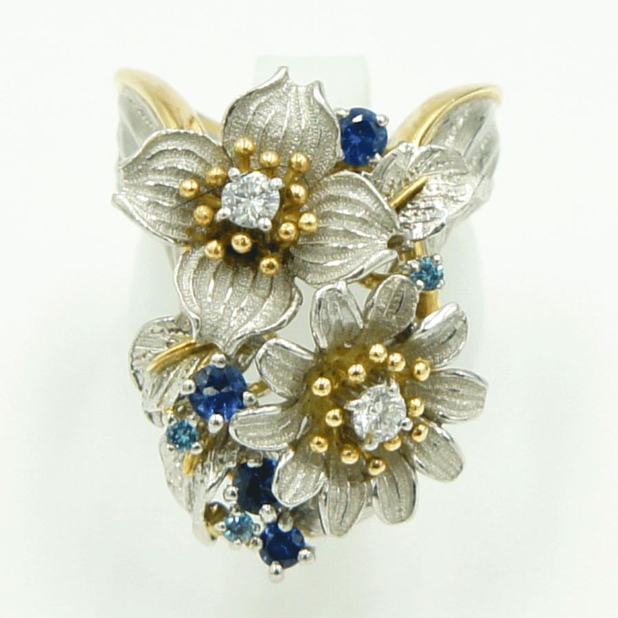 石川暢子(イシカワ ノブコ)Pt900/K18マルチ石リング　「フラワー」D0.27ct　リングサイズ13号　重量22.15ｇ(石の重量含む)　レディース（中古）