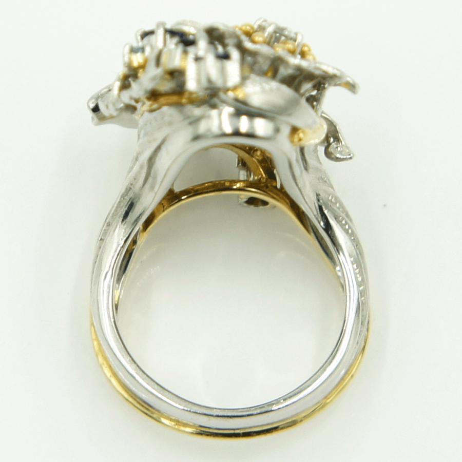 石川暢子(イシカワ ノブコ)Pt900/K18マルチ石リング　「フラワー」D0.27ct　リングサイズ13号　重量22.15ｇ(石の重量含む)　レディース（中古）