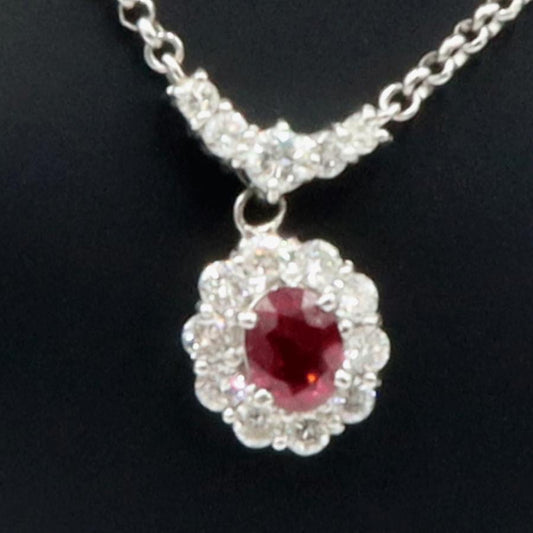 Pt900/Pt850ルビーネックレス　R1.04ct　D0.93ct　ネックレス長さ40cm　重量8.31ｇ(石の重量含む)　レディース（中古）