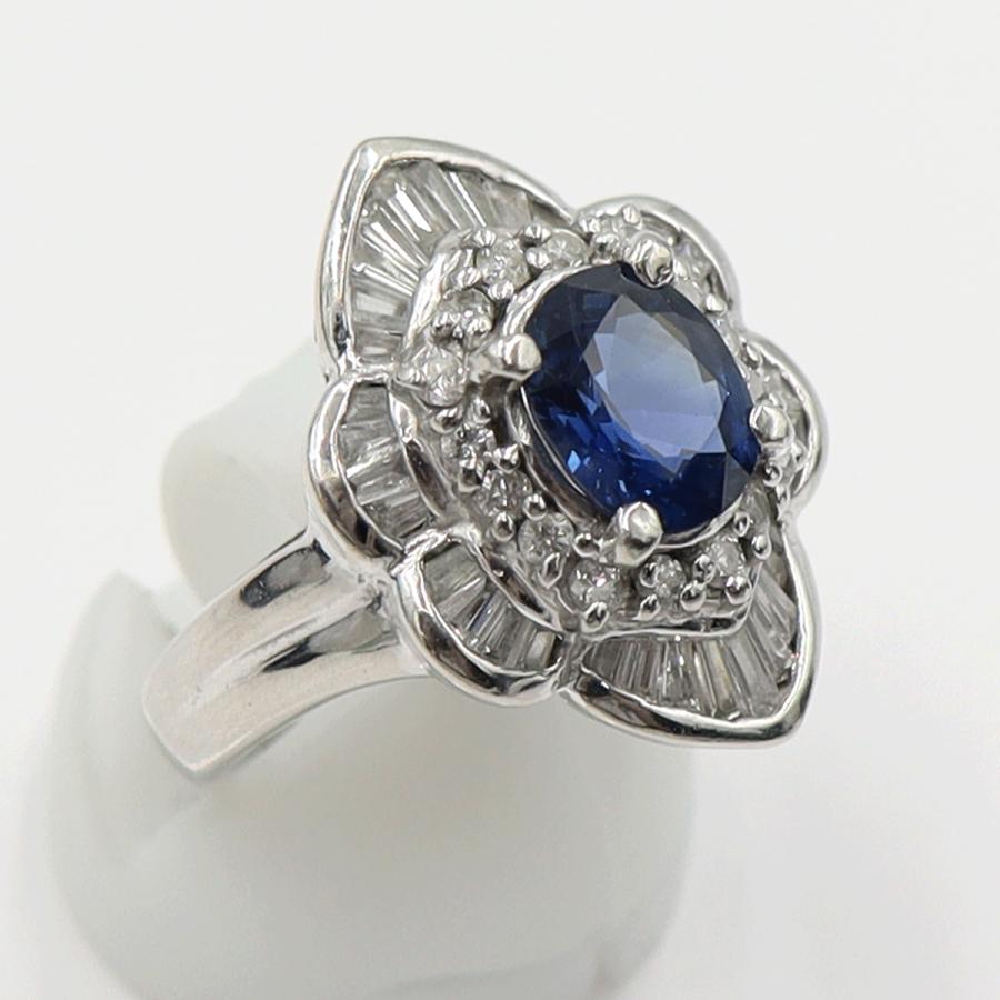 Pt900サファイアリング　S1.80ct　D1.10ct　リングサイズ12号　重量10.84ｇ(石の重量含む)　レディース(中古)