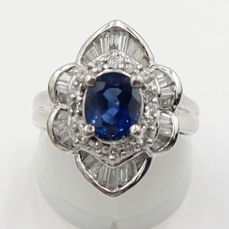 Pt900サファイアリング　S1.80ct　D1.10ct　リングサイズ12号　重量10.84ｇ(石の重量含む)　レディース(中古)