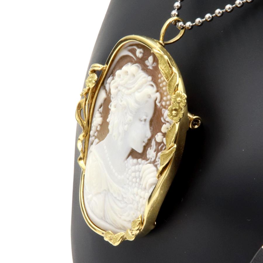 K18シェルカメオブローチ　重量16.65ｇ(石の重量含む)　ペンダントトップ　レディース（中古）