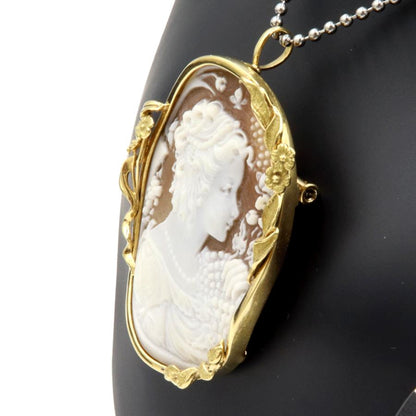 K18シェルカメオブローチ　重量16.65ｇ(石の重量含む)　ペンダントトップ　レディース（中古）