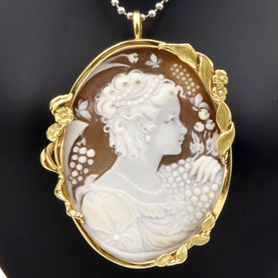 K18シェルカメオブローチ　重量16.65ｇ(石の重量含む)　ペンダントトップ　レディース（中古）