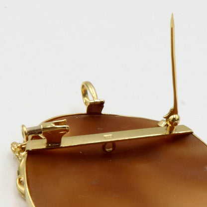 K18シェルカメオブローチ　重量16.65ｇ(石の重量含む)　ペンダントトップ　レディース（中古）