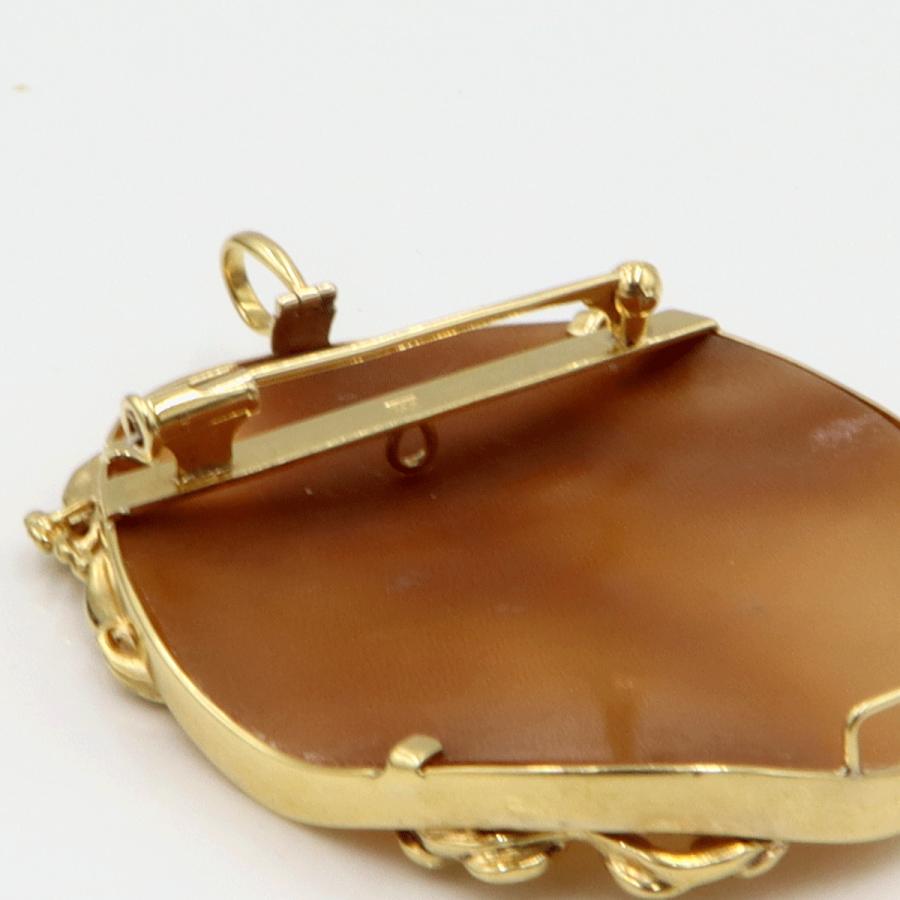 K18シェルカメオブローチ　重量16.65ｇ(石の重量含む)　ペンダントトップ　レディース（中古）