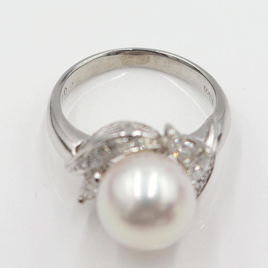 Pt900パールダイヤリング　P9mm　D0.27ct　リングサイズ8号　重量5.91ｇ(石の重量含む)(中古)