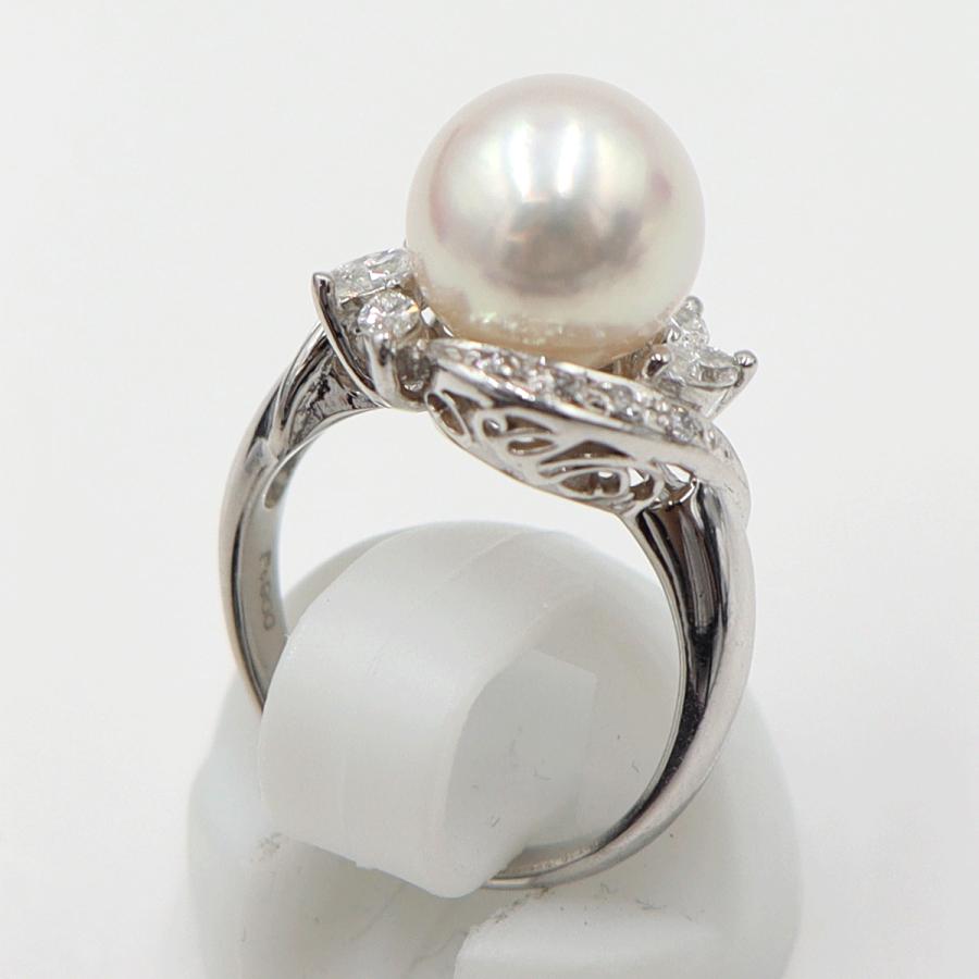 Pt900パールダイヤリング　P9mm　D0.27ct　リングサイズ8号　重量5.91ｇ(石の重量含む)(中古)