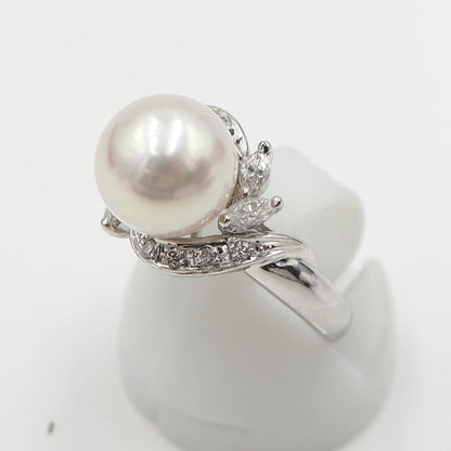 Pt900パールダイヤリング　P9mm　D0.27ct　リングサイズ8号　重量5.91ｇ(石の重量含む)(中古)