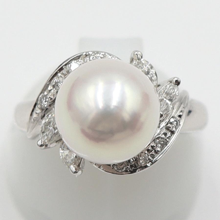 Pt900パールダイヤリング　P9mm　D0.27ct　リングサイズ8号　重量5.91ｇ(石の重量含む)(中古)