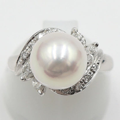 Pt900パールダイヤリング　P9mm　D0.27ct　リングサイズ8号　重量5.91ｇ(石の重量含む)(中古)