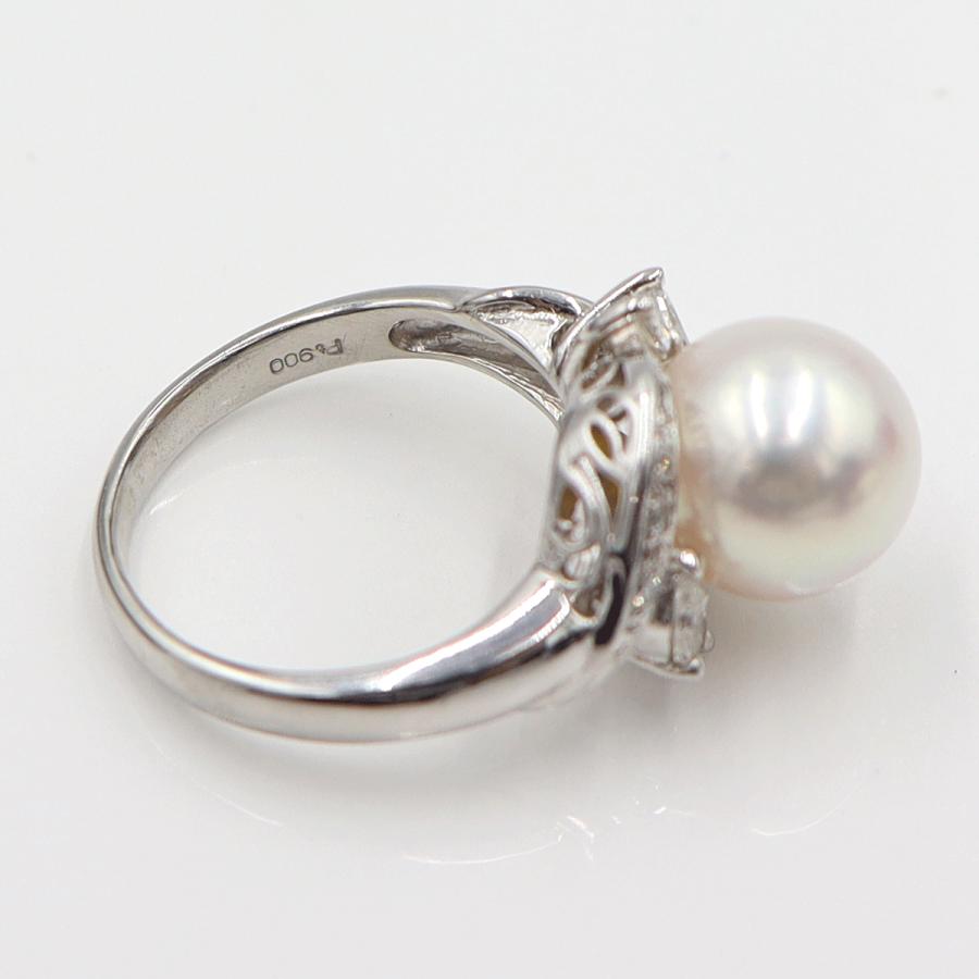 Pt900パールダイヤリング　P9mm　D0.27ct　リングサイズ8号　重量5.91ｇ(石の重量含む)(中古)