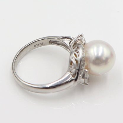 Pt900パールダイヤリング　P9mm　D0.27ct　リングサイズ8号　重量5.91ｇ(石の重量含む)(中古)