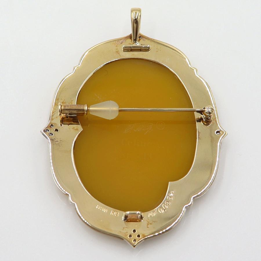 K18/Pt900メノウカメオブローチ　ポーリー作　重量23.50ｇ　ゴールド　プラチナ　レディース（中古）