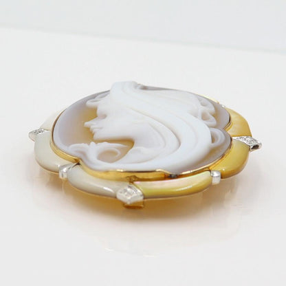 K18/Pt900メノウカメオブローチ　ポーリー作　重量23.50ｇ　ゴールド　プラチナ　レディース（中古）