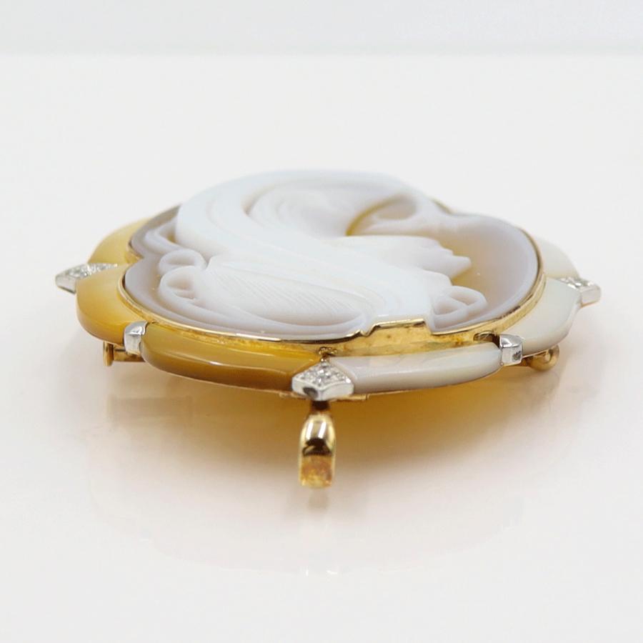 K18/Pt900メノウカメオブローチ　ポーリー作　重量23.50ｇ　ゴールド　プラチナ　レディース（中古）