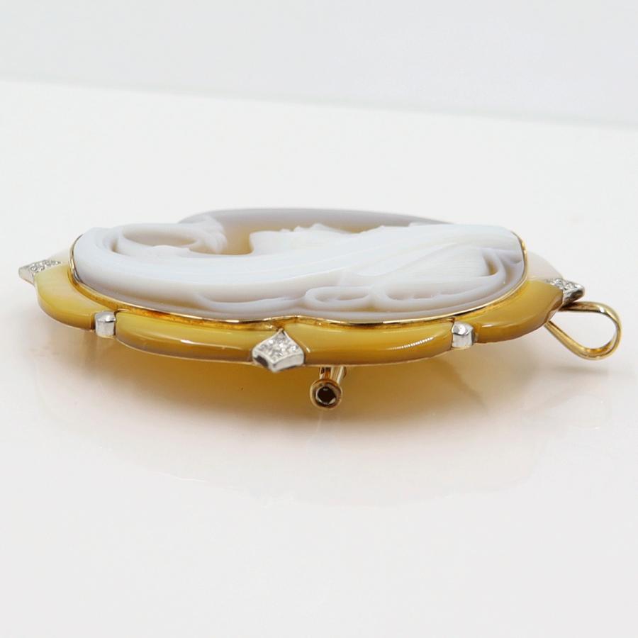 K18/Pt900メノウカメオブローチ　ポーリー作　重量23.50ｇ　ゴールド　プラチナ　レディース（中古）