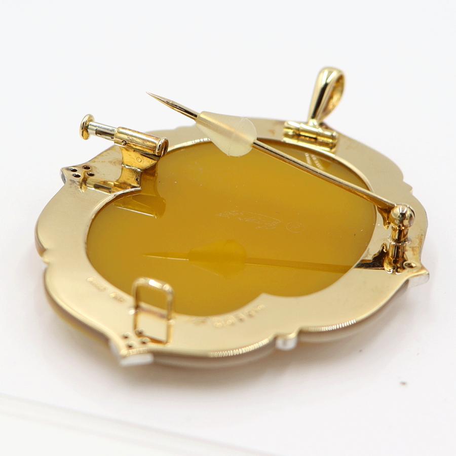 K18/Pt900メノウカメオブローチ　ポーリー作　重量23.50ｇ　ゴールド　プラチナ　レディース（中古）