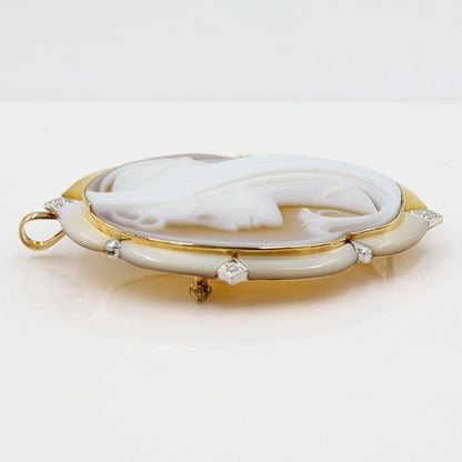 K18/Pt900メノウカメオブローチ　ポーリー作　重量23.50ｇ　ゴールド　プラチナ　レディース（中古）