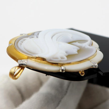 K18/Pt900メノウカメオブローチ　ポーリー作　重量23.50ｇ　ゴールド　プラチナ　レディース（中古）