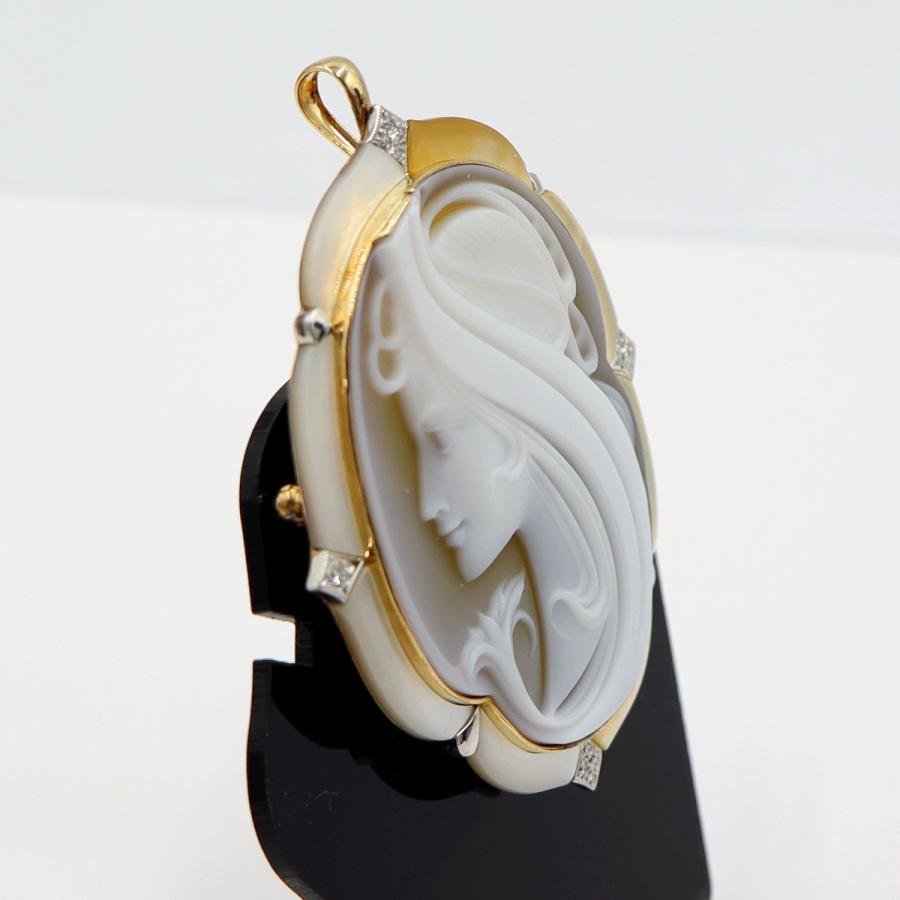 K18/Pt900メノウカメオブローチ　ポーリー作　重量23.50ｇ　ゴールド　プラチナ　レディース（中古）