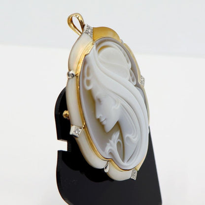 K18/Pt900メノウカメオブローチ　ポーリー作　重量23.50ｇ　ゴールド　プラチナ　レディース（中古）