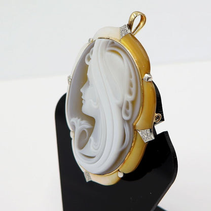 K18/Pt900メノウカメオブローチ　ポーリー作　重量23.50ｇ　ゴールド　プラチナ　レディース（中古）