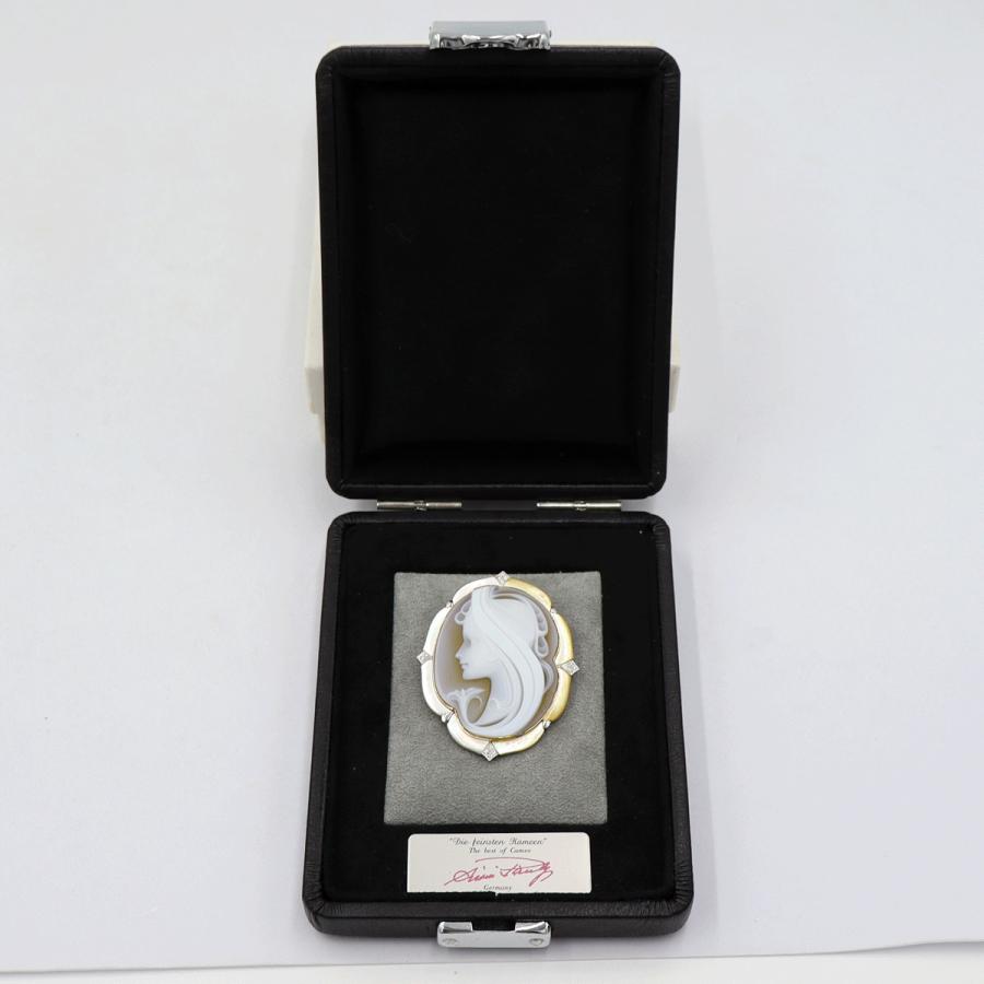 K18/Pt900メノウカメオブローチ　ポーリー作　重量23.50ｇ　ゴールド　プラチナ　レディース（中古）