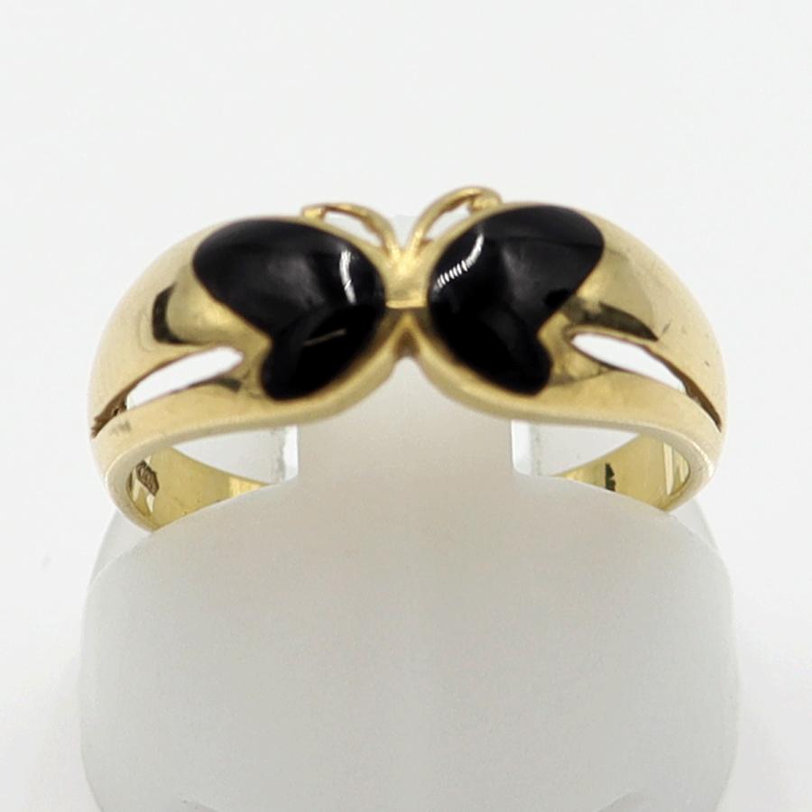 K18オニキスリング　「蝶々」　サイズ11号　重量2.94ｇ(石の重量含む)　レディース(中古)