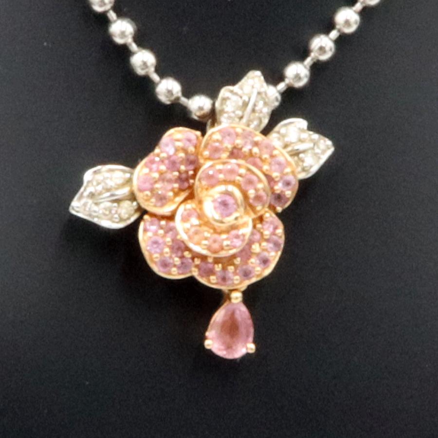 K18サファイアペンダントトップ「バラ」　S0.60ct　D0.10ct　重さ2.73g(石の重量含む)　レディース(中古)