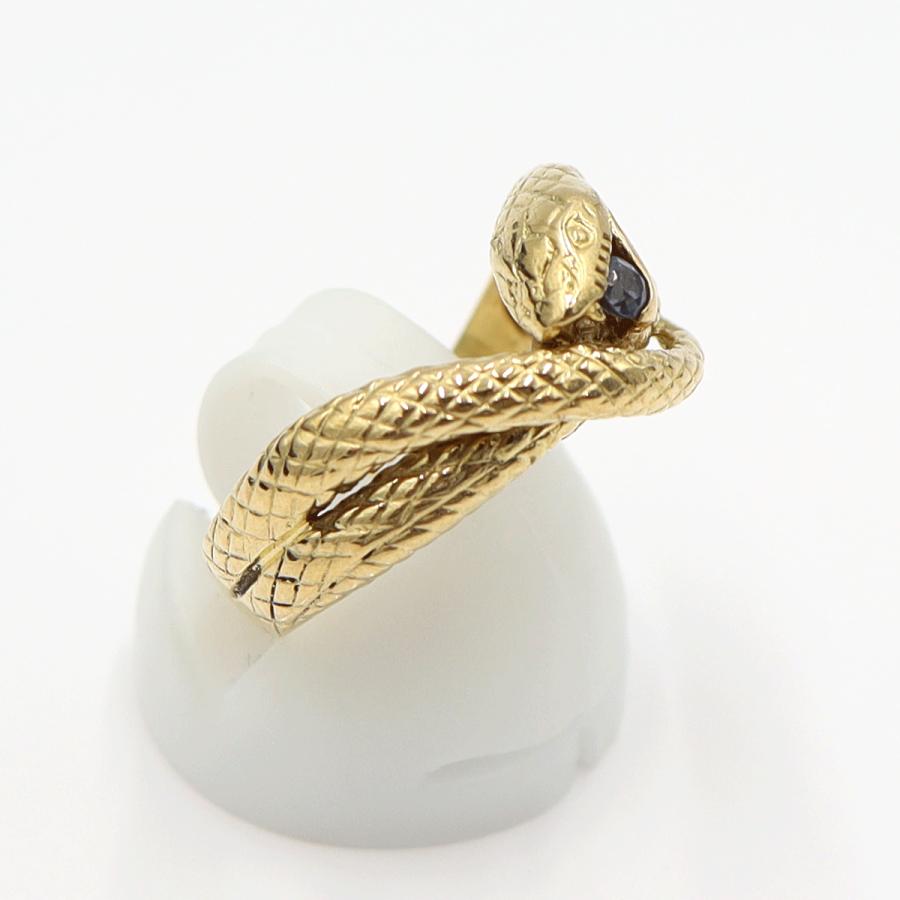 K18サファイアリング「スネーク」　リングサイズ16号　重量4.35ｇ(石の重量含む)　蛇　レディース(中古)