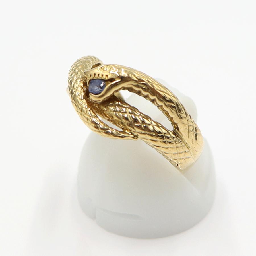 K18サファイアリング「スネーク」　リングサイズ16号　重量4.35ｇ(石の重量含む)　蛇　レディース(中古)