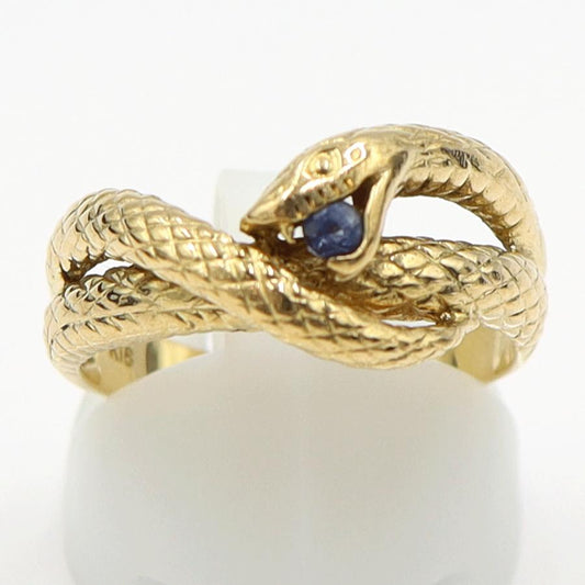 K18サファイアリング「スネーク」　リングサイズ16号　重量4.35ｇ(石の重量含む)　蛇　レディース(中古)