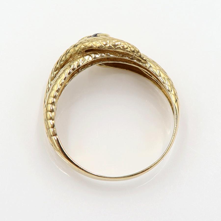 K18サファイアリング「スネーク」　リングサイズ16号　重量4.35ｇ(石の重量含む)　蛇　レディース(中古)